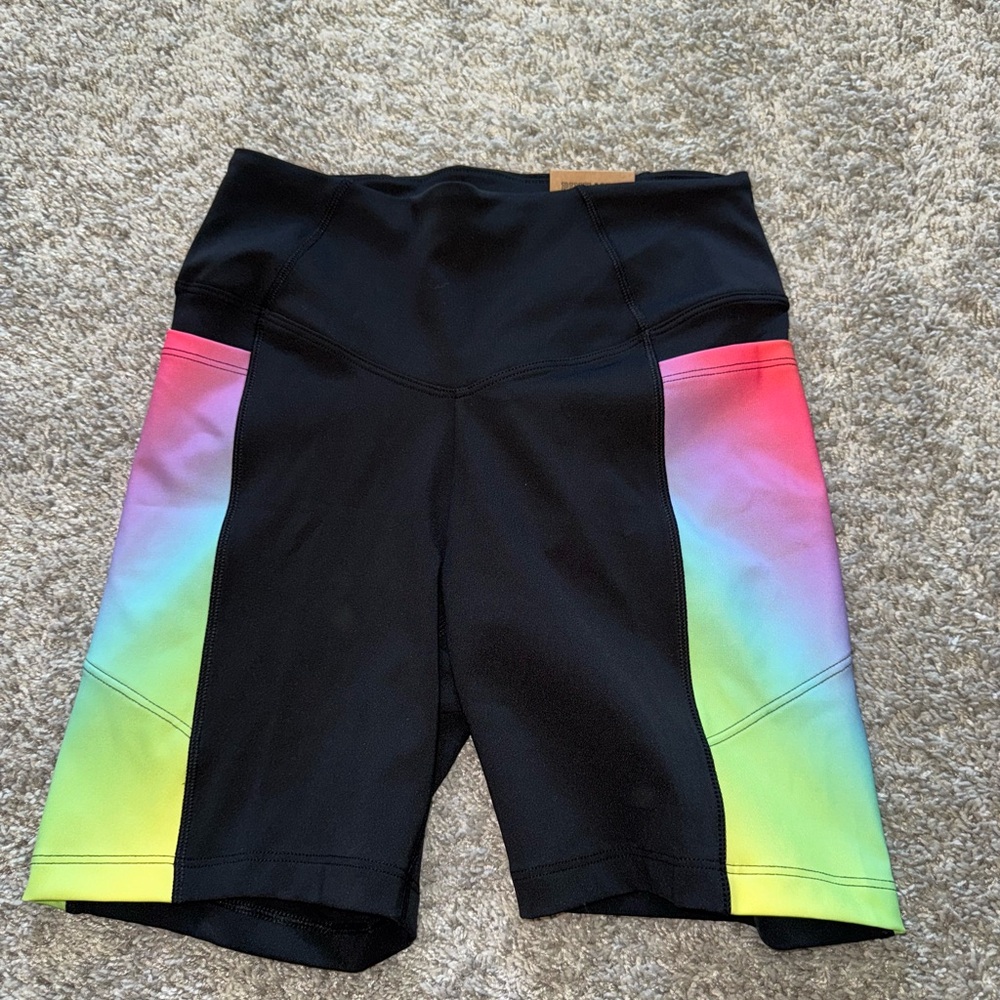 PINK Victoria's Secret Black Biker Shorts with Multicolor Gradient
